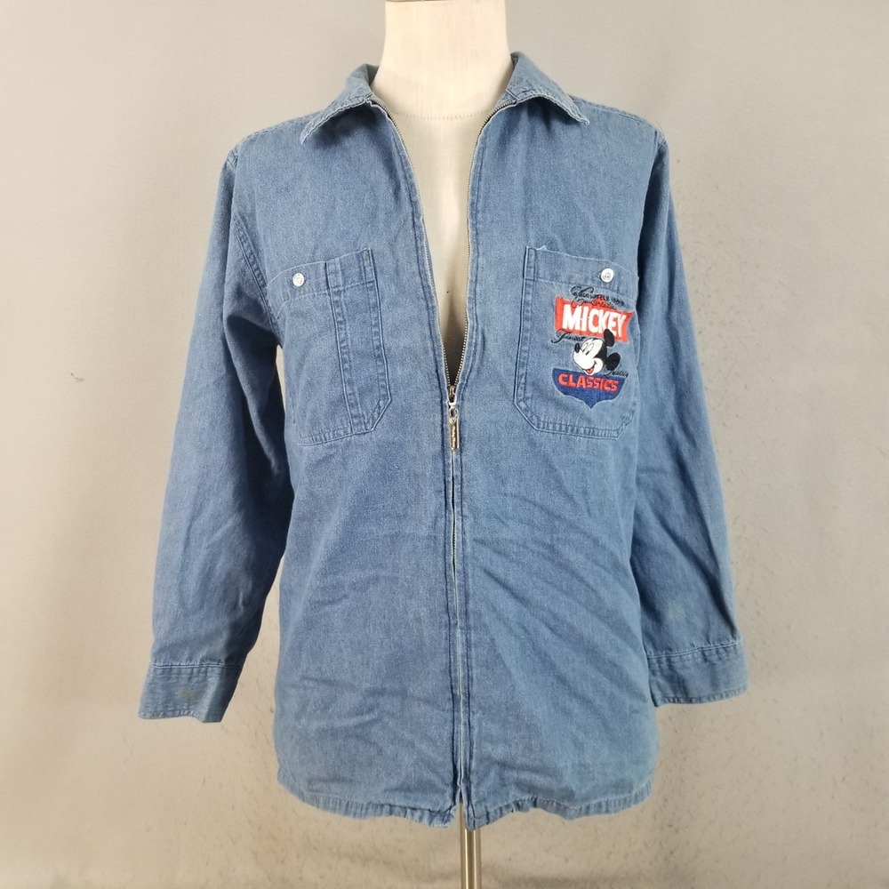 Disney Jacket Womens Small‎ Blue Mickey Unlimited Classics Vintage Denim Zip Up